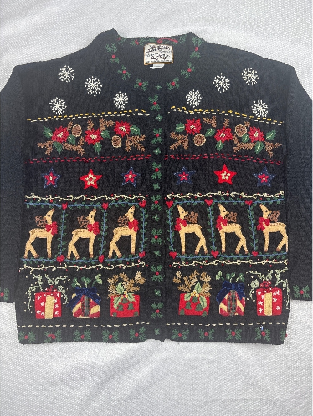 Vintage Heirloom 2000 Y2k Christmas Holiday Embroidered Cardigan Sweater Medium
